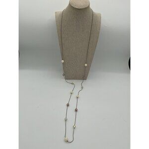 Multi-Strand Necklace With White & Champagne Pearl Beads On Silver Chain